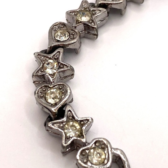 Bracelet Tennis Stars Hearts Rhinestones 7.25” - Picture 3 of 10